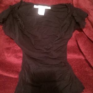 Max studio black mesh faux-wrap top